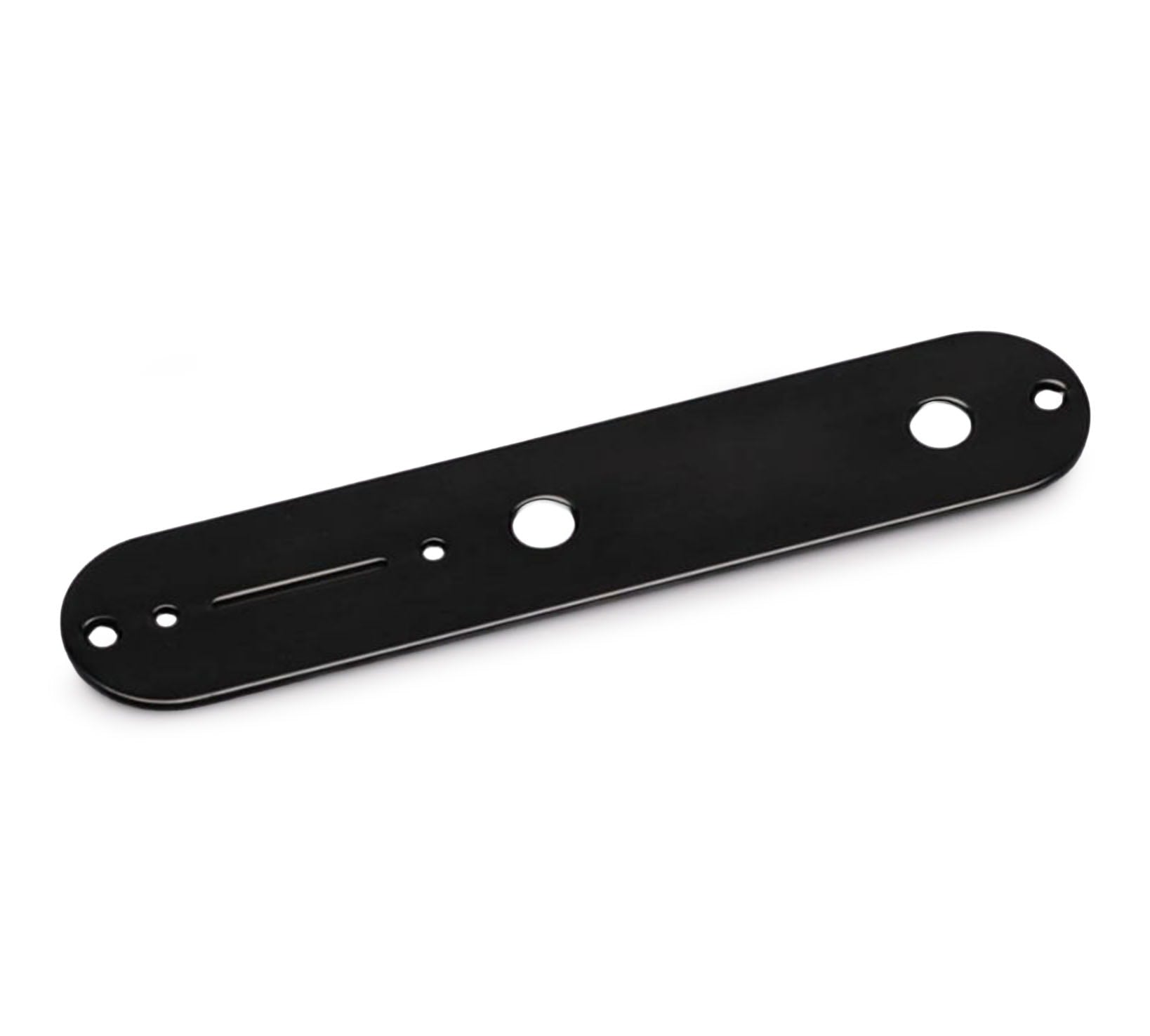 Black metal control plate with multiple holes and slot for mounting or components.