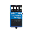 Blue guitar effects pedal with four control knobs and input/output jacks labeled Compression Sustainer CS-3.