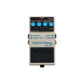 White digital delay pedal with blue knobs and multiple input/output jacks labeled Boss DD-3T.
