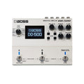 White Boss digital delay pedal DD-500 with a screen, knobs, buttons, and three footswitches on a white background.