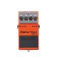 Orange guitar distortion pedal with knobs labeled Level, Low, High, and Dist, and input/output jacks on the sides.