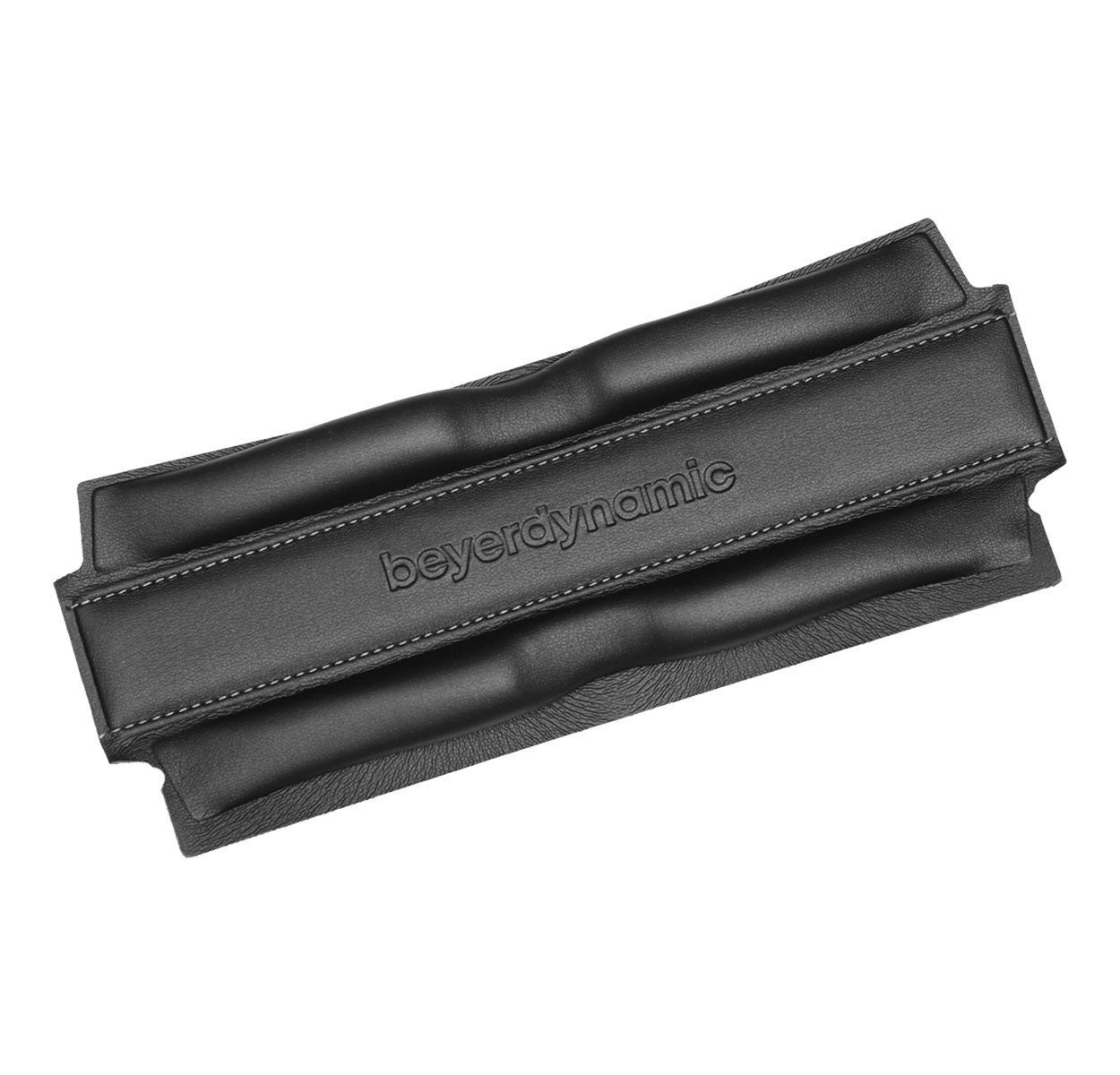 Black padded leather and foam headband cushion with beyerdynamic branding embossed
