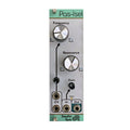 Eurorack module panel with frequency, resonance, and gain knobs, and CV, in, out 3.5mm jacks by Dwyfor Tech.