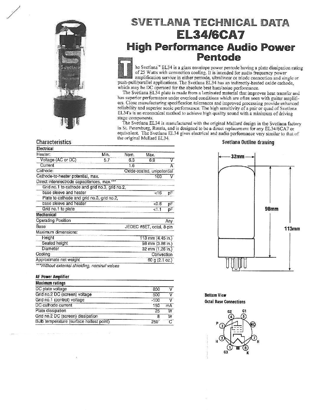 Svetlana EL34 Poweramp Vacuum Tube