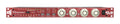 Front panel of a red audio processing unit with knobs, switches, LED indicators, and text labels including Distressor and EL8 XXX.