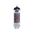 Clear glass vacuum tube with metal internal components and pin connector base, marked EL 84.