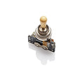 Ivory knob toggle switch with solderless terminals and EMG branding on black plastic part.