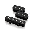 Three black rectangular bass guitar pickups with white pole pieces and EMG branding on a white background.