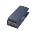 Dark blue expression pedal with two output jacks, two knobs, and a polarity toggle switch on its front panel.