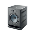 Black studio monitor speaker with visible tweeter, woofer, port, and FOCAL branding on side and front.