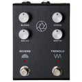 Black guitar effects pedal with four control knobs labeled Blend, Speed, Decay, Depth and two footswitches labeled Reverb and Tremolo.