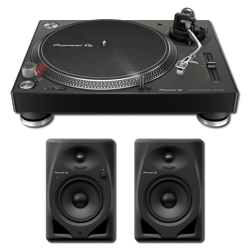 Pioneer PLX-500 Direct Drive Turntable with DM-50D-BT 5" Desktop Bluetooth Active Monitor Speaker (Pair)