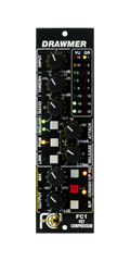 Front panel of a Drawmer FC1 FET Compressor with knobs, buttons, and LED indicators.