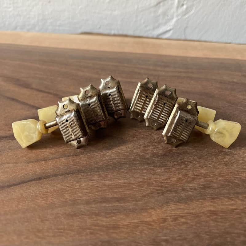 Kluson Deluxe Tuner Set Keystone Button No Line Single Ring Vintage 1952-1956 - Nickel