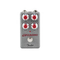 Gray guitar overdrive pedal with red knobs and four control dials labeled tone, pre-mid boost, level, and gain.