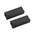 Two black rectangular Fishman pickups with textured surface and white logo on a white background.