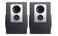 Front view of two black and silver studio monitors with BAREFOOT branding.