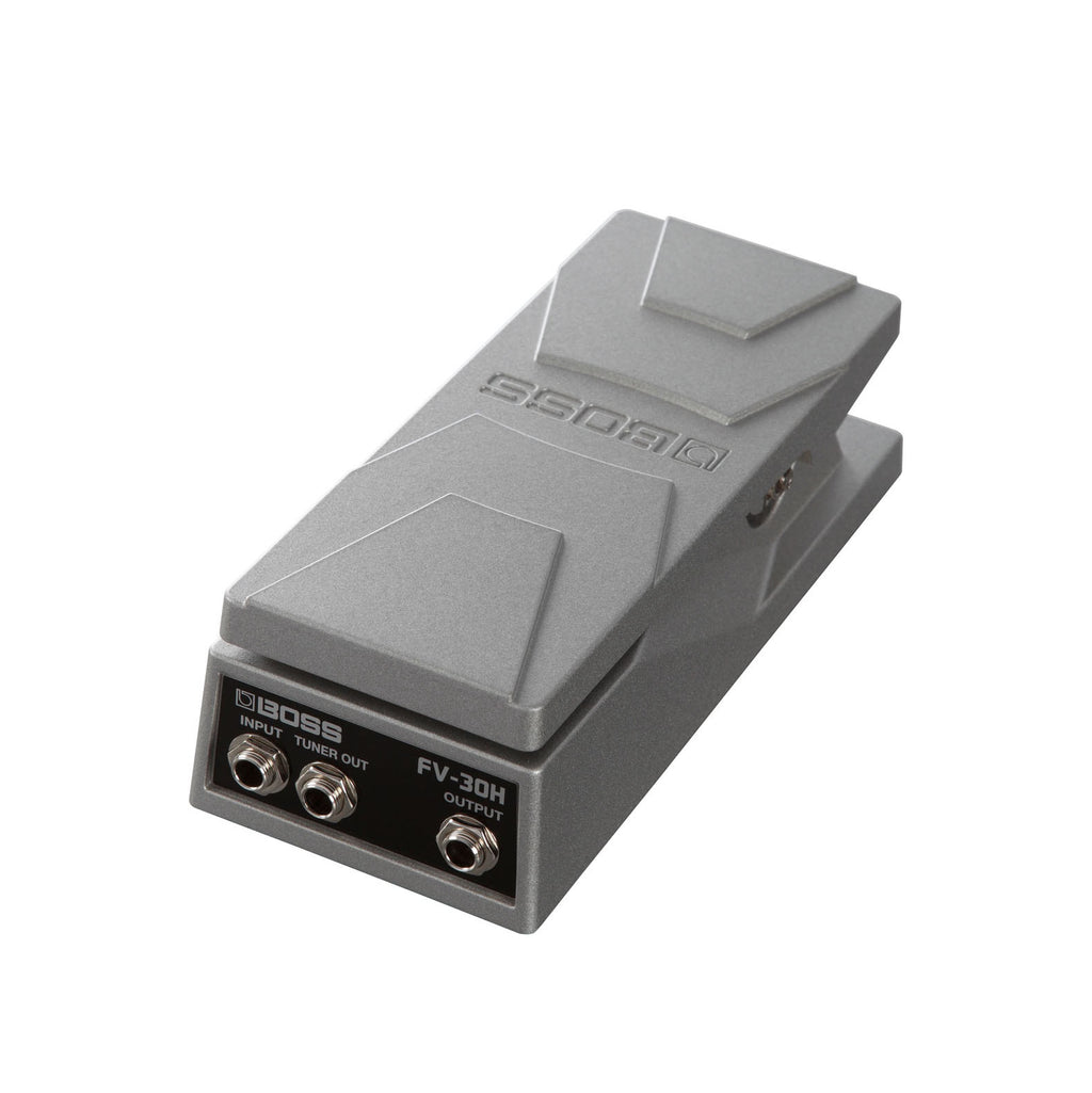 Gray Boss FV-30H volume expression pedal with three 1/4 inch audio jacks visible on front panel.