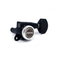 Single black metal locking guitar tuner with silver circular knob labeled Gotoh.