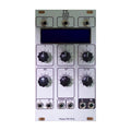 Silver eurorack module with six rotary knobs, eight 3.5mm jacks, and a blue display window labeled FX AID PRO.