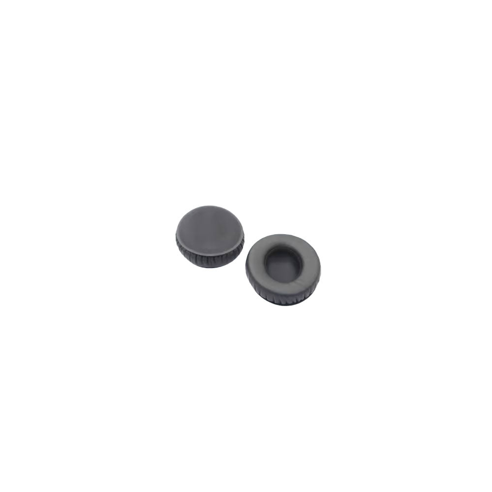 One pair of round black replacement earpads with a hollow center, shown on white background.