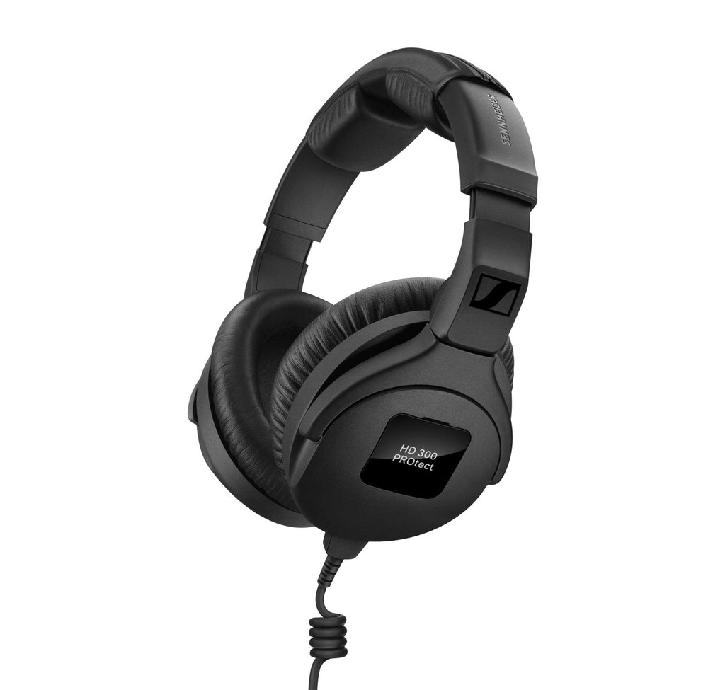 Black over-ear wired headphones with padded headband and ear cushions, labeled HD 300 PROtect on the ear cup.