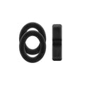 Two black round ear pads and one rectangular headphone headband pad on white background.