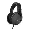 Black over-ear wired headphones with mesh ear cups and padded headband.