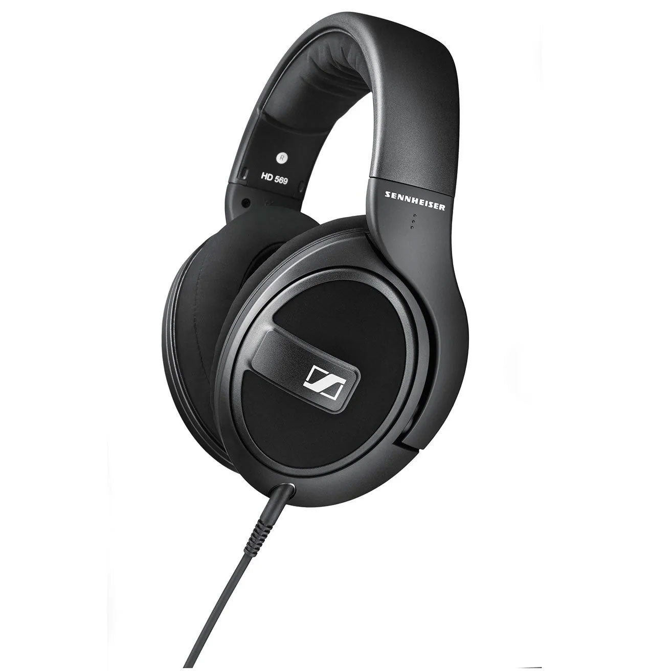 Black over-ear wired headphones with SENNHEISER logo and model number HD 569.