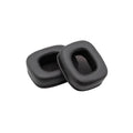 A pair of black rectangular synthetic leather ear pads for headphones.