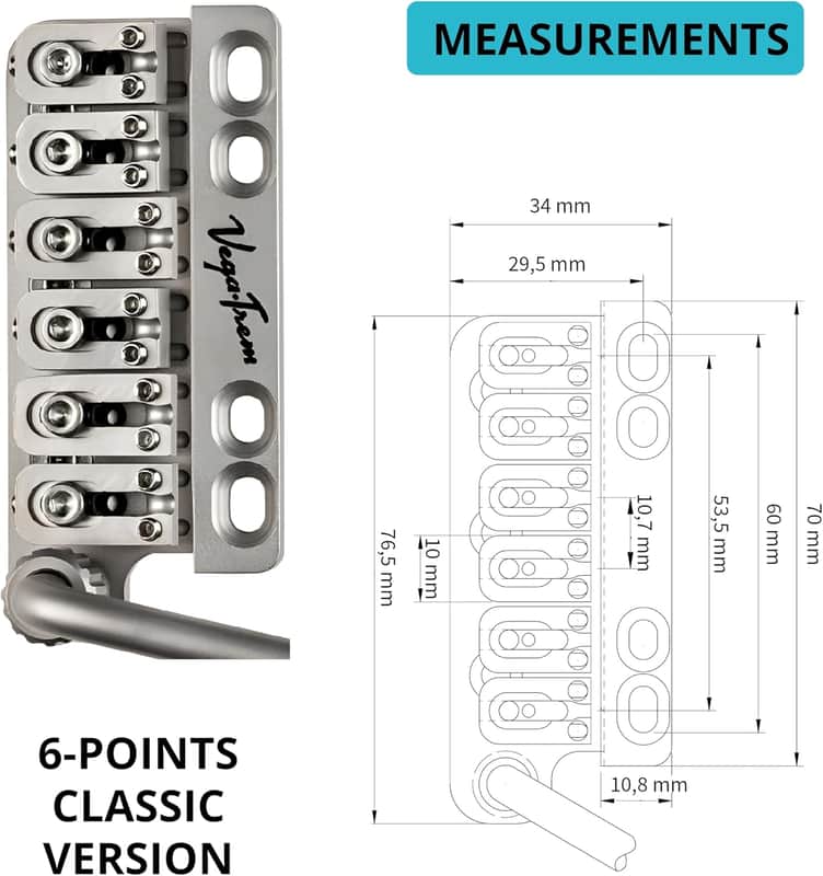 Vega Trem VT1 Special Standard 6 Point System for Strat – Chrome