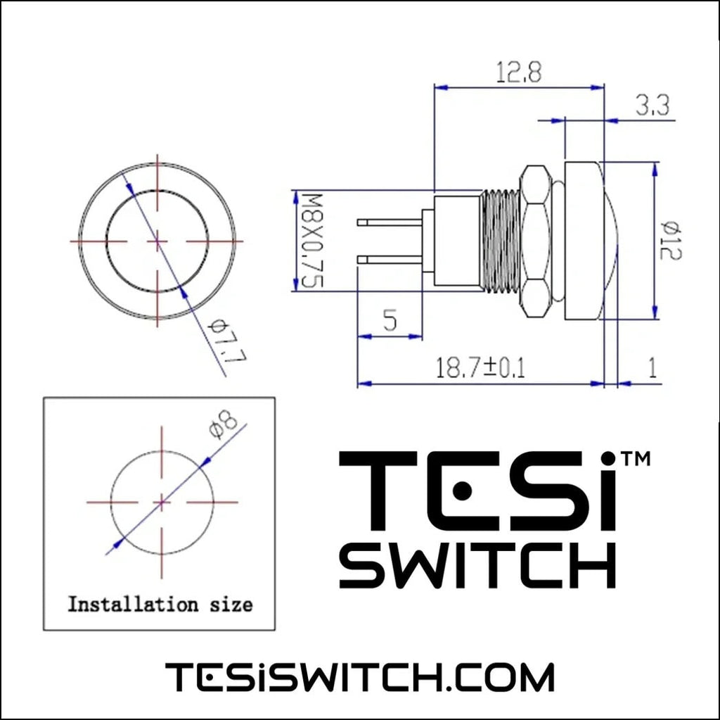 Tesi Switch MICRO 8MM Metal Push Button Guitar Kill Switch