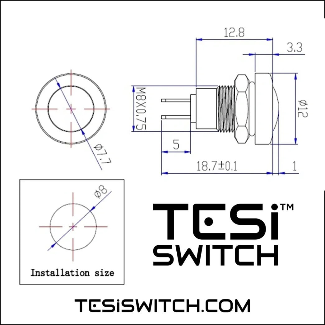 Tesi Switch MICRO 8MM Metal Push Button Guitar Kill Switch