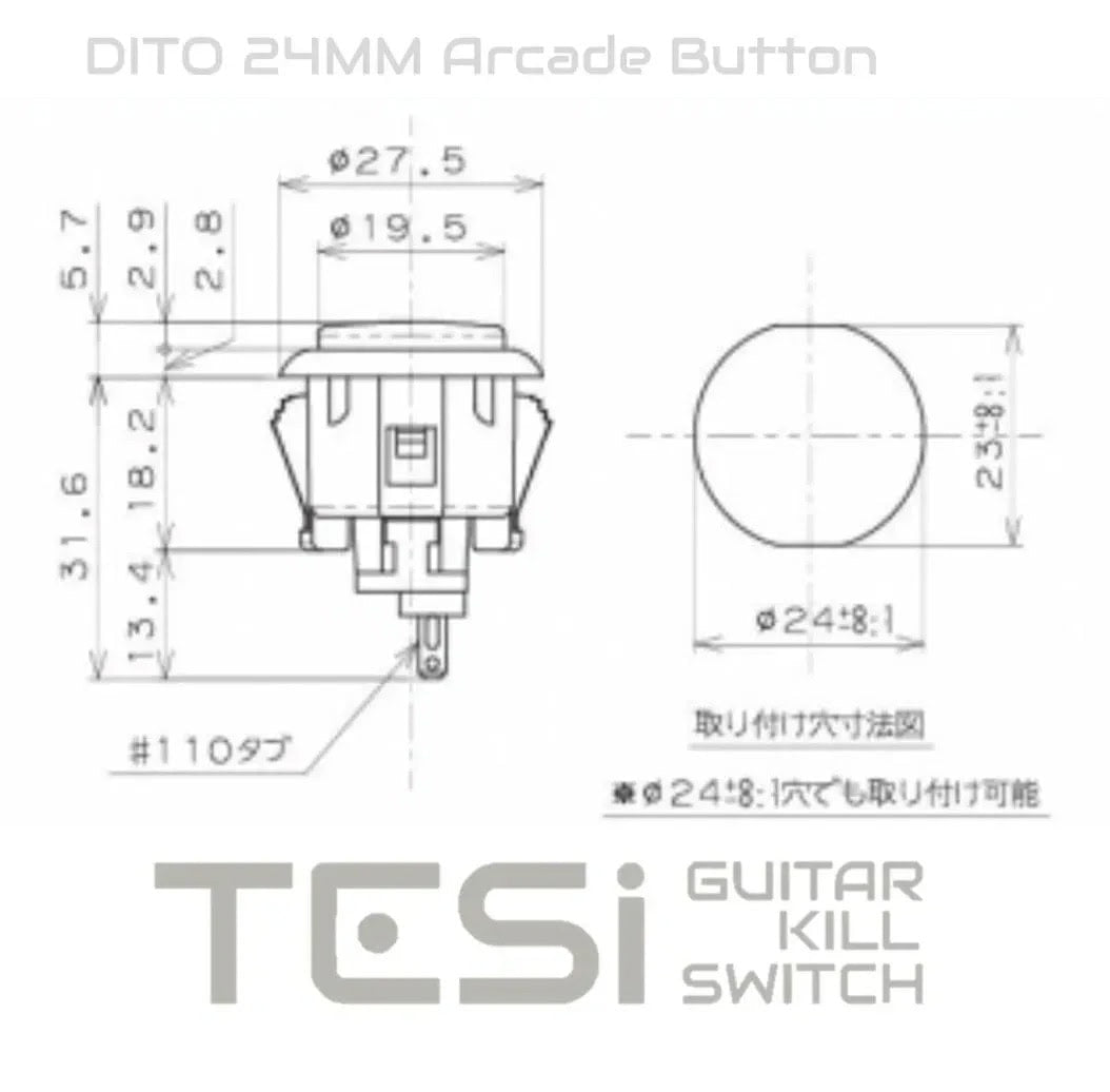Tesi Switch DITO Metallic 24MM Arcade Push Button Guitar Kill Switch