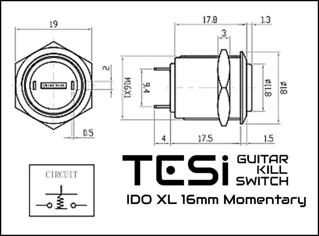 Tesi Switch IDO XL 16MM Metal Arcade Push Button Guitar Kill Switch