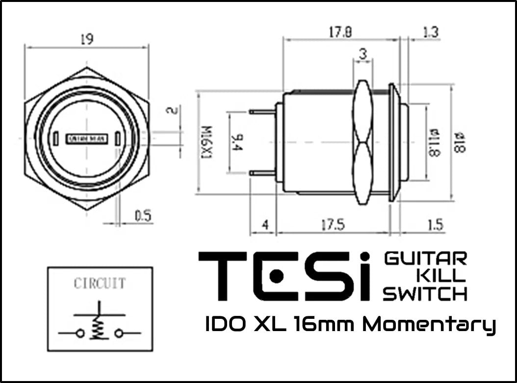 Tesi Switch IDO XL 16MM Metal Arcade Push Button Guitar Kill Switch