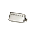 Rectangular metal guitar pickup with six screw pole pieces and attached braided wire.