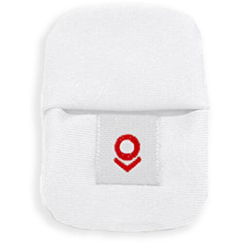 White fabric cover with a small red logo on a fabric tag in the center.