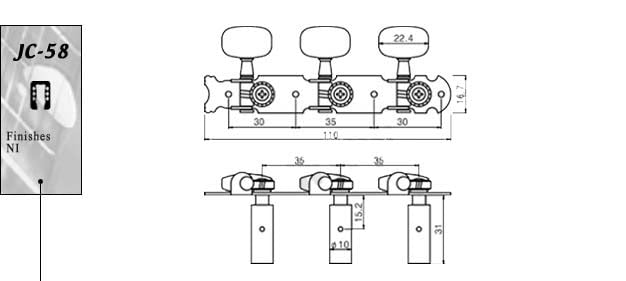Solo Pro Classical Guitar Machine Heads Set of 3 + 3 — Tuner