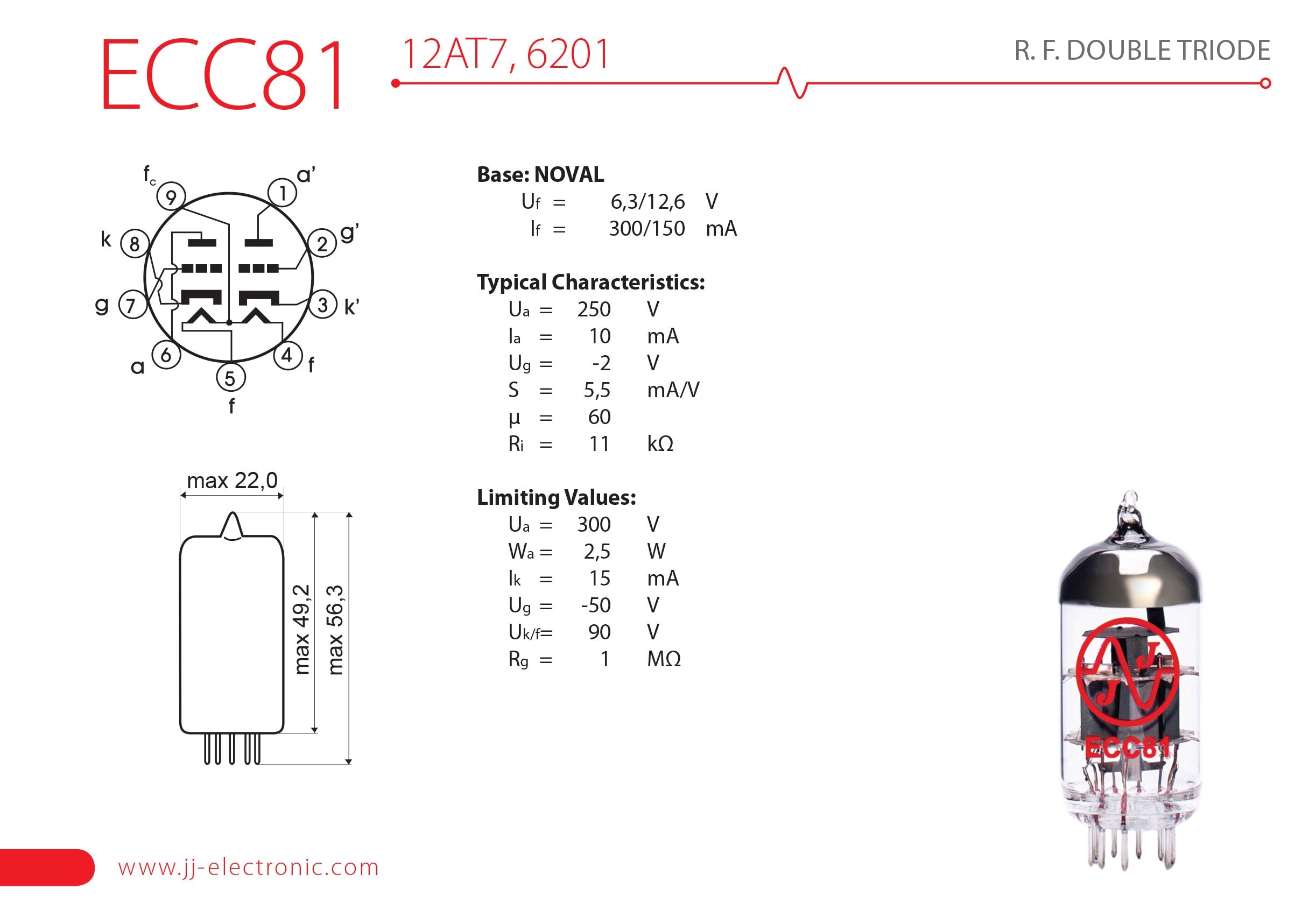 JJ Electronic 12AT7 / ECC81 Preamp Vacuum Tube