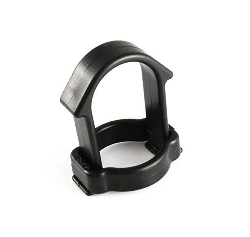 Black plastic knob puller tool with a ring base and an arched grip handle