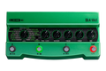 Green Line 6 DL4 MkII pedal with six knobs and four footswitch buttons on front side.