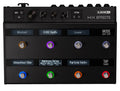 Black multi-effects unit with labeled footswitches, knobs, and buttons including colors and digital displays.