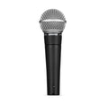 Black and silver handheld microphone with grille and visible SHURE SM58 label on the body.