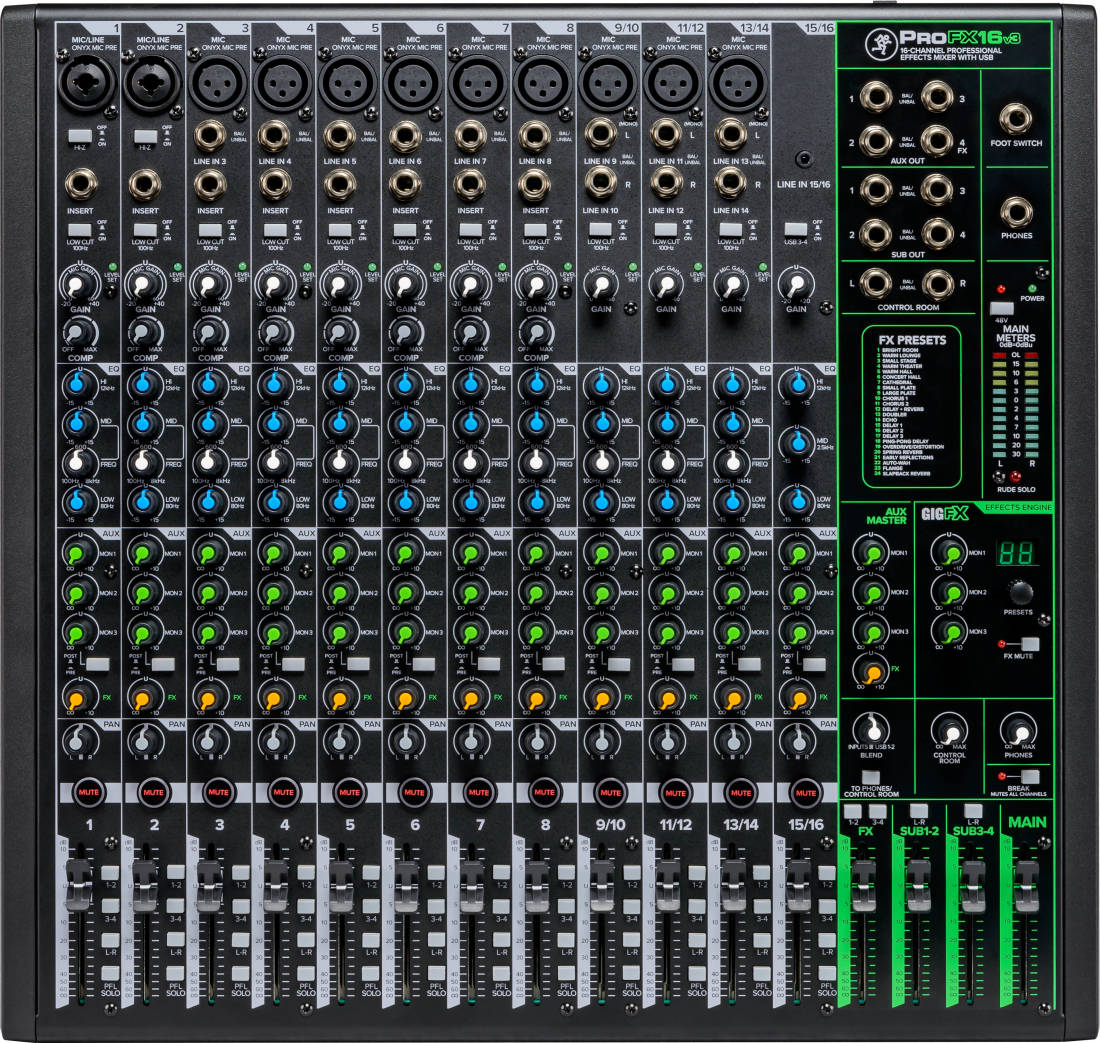 Mackie ProFX16v3 16-Channel 4 Bus Professional Effects Mixer with USB