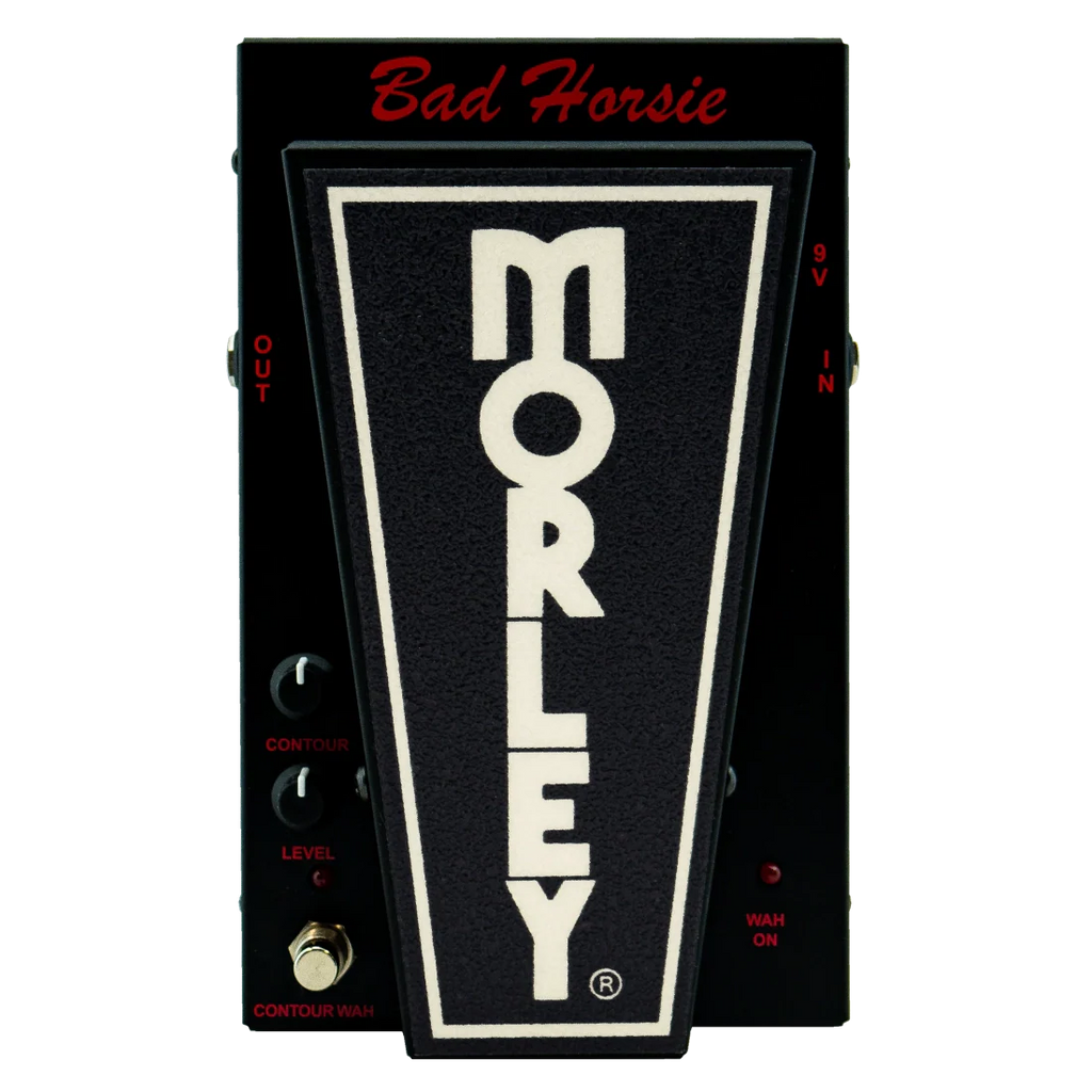 Black Morley pedal with large logo, contour and level knobs, footswitch, and input/output jacks.