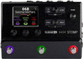 Black multi-effects guitar pedal with color-coded footswitches and a digital display showing effect settings.