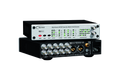 Front and rear views of a Mutec MC 3.2 digital audio and video sync master clock generator with multiple BNC, XLR, and RCA connectors.