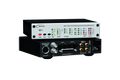 Front and rear view of a MUTEC MC4 digital audio format and sampling rate converter device with multiple connectors and control buttons.