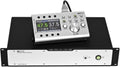 Monitor controller device with control unit displaying volume and settings on screen and rack mount unit below.